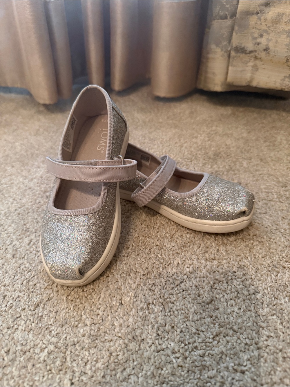 Toms Kids Glitter Mary Jane Flats - Silver